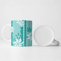 Hawaii Kakau Tribal Ceramic Mug With Teal Tiare LT05 - Polynesian Pride