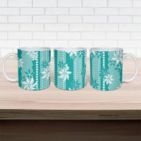 Hawaii Kakau Tribal Ceramic Mug With Teal Tiare LT05 - Polynesian Pride