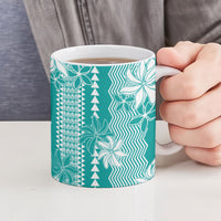 Hawaii Kakau Tribal Ceramic Mug With Teal Tiare LT05 - Polynesian Pride