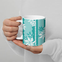 Hawaii Kakau Tribal Ceramic Mug With Teal Tiare LT05 - Polynesian Pride
