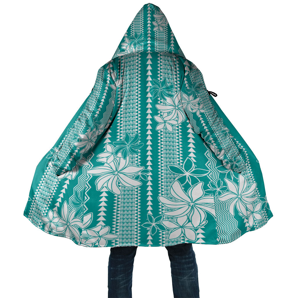 Hawaii Kakau Tribal Cloak With Teal Tiare LT05 Unisex Teal - Polynesian Pride
