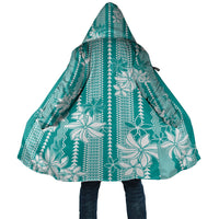 Hawaii Kakau Tribal Cloak With Teal Tiare LT05 Unisex Teal - Polynesian Pride