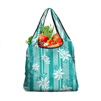 Hawaii Kakau Tribal Grocery Bag With Teal Tiare LT05 1-pack One Size Teal - Polynesian Pride