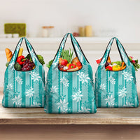Hawaii Kakau Tribal Grocery Bag With Teal Tiare LT05 3-pack One Size Teal - Polynesian Pride