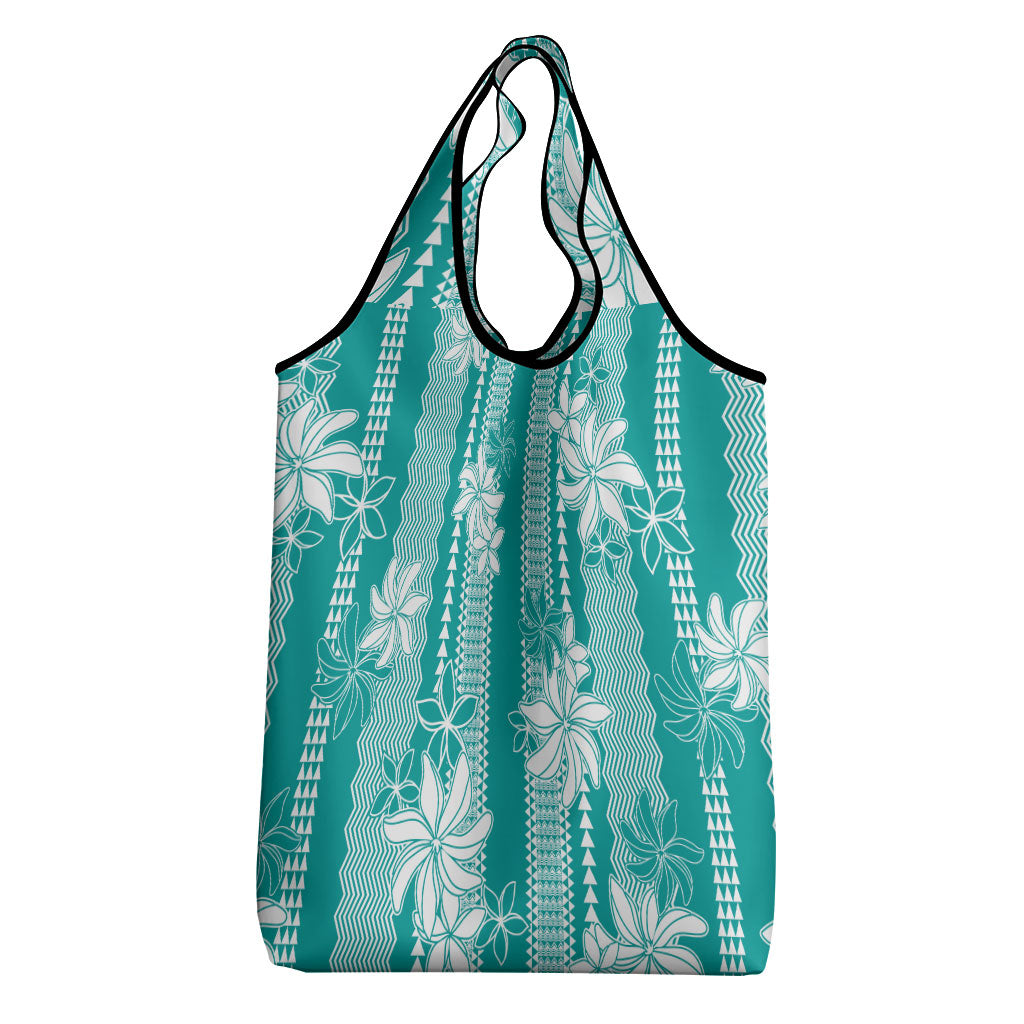 Hawaii Kakau Tribal Grocery Bag With Teal Tiare LT05 - Polynesian Pride