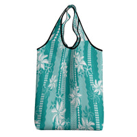 Hawaii Kakau Tribal Grocery Bag With Teal Tiare LT05 - Polynesian Pride