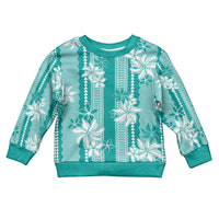 Hawaii Kakau Tribal Kid Ugly Christmas Sweater With Teal Tiare LT05 Kid Teal - Polynesian Pride
