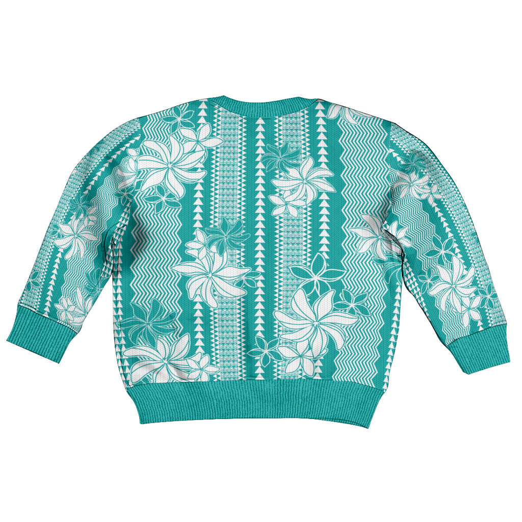 Hawaii Kakau Tribal Kid Ugly Christmas Sweater With Teal Tiare LT05 - Polynesian Pride