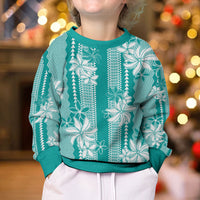 Hawaii Kakau Tribal Kid Ugly Christmas Sweater With Teal Tiare LT05 - Polynesian Pride
