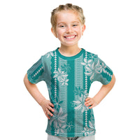 Hawaii Kakau Tribal Kid T Shirt With Teal Tiare LT05 Teal - Polynesian Pride