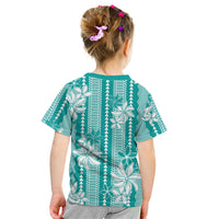 Hawaii Kakau Tribal Kid T Shirt With Teal Tiare LT05 - Polynesian Pride
