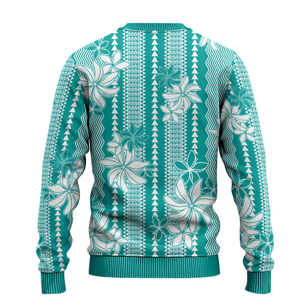 Hawaii Kakau Tribal Ugly Christmas Sweater With Teal Tiare LT05 - Polynesian Pride