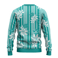 Hawaii Kakau Tribal Ugly Christmas Sweater With Teal Tiare LT05 - Polynesian Pride