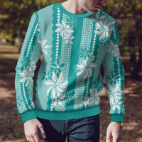 Hawaii Kakau Tribal Ugly Christmas Sweater With Teal Tiare LT05 - Polynesian Pride
