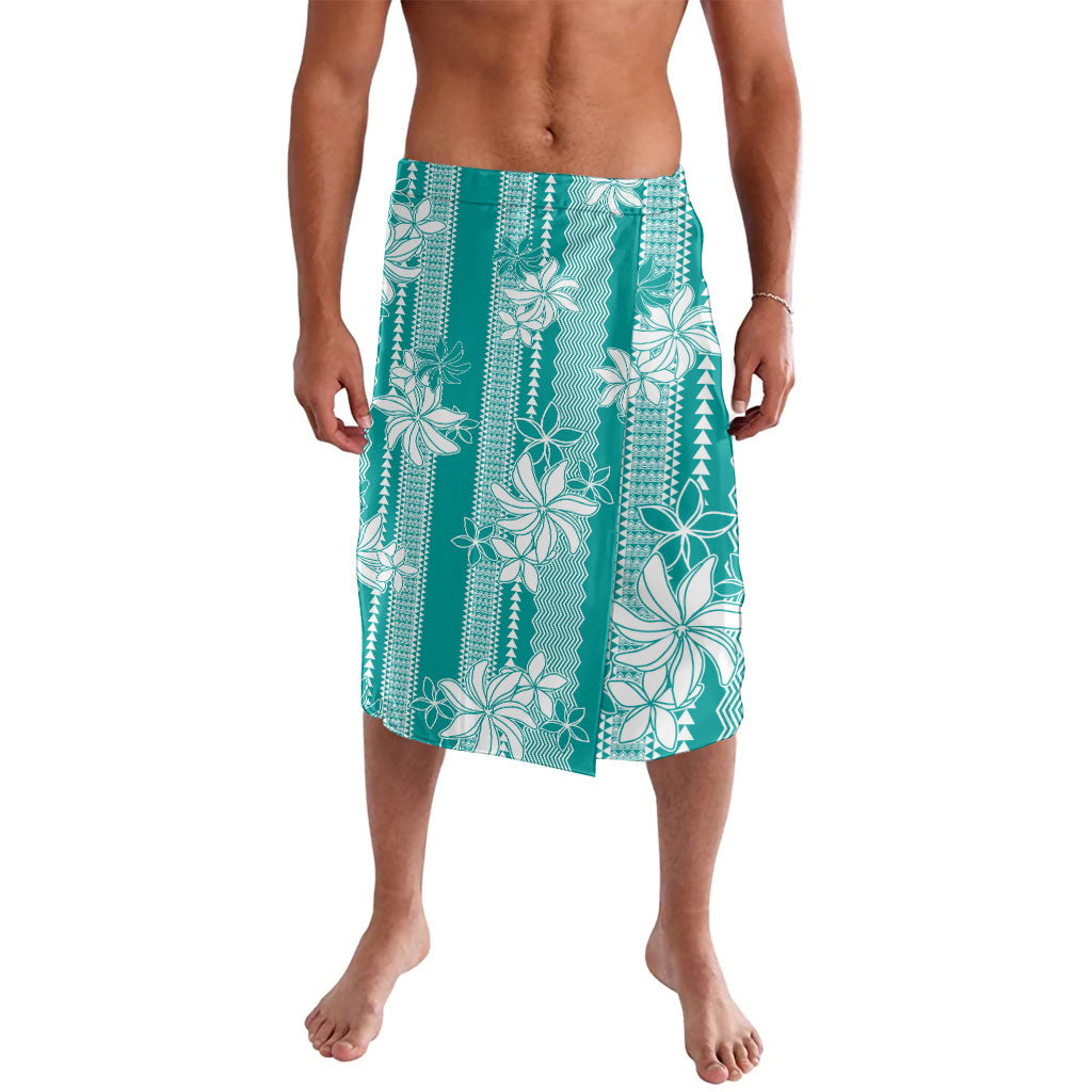 Hawaii Kakau Tribal Lavalava With Teal Tiare LT05 Teal - Polynesian Pride