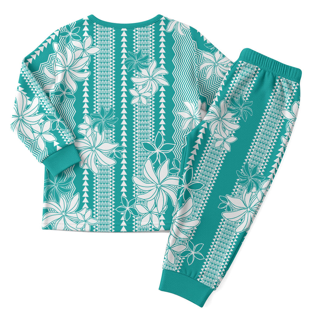 Hawaii Kakau Tribal Christmas Pajama Set With Teal Tiare LT05 - Polynesian Pride