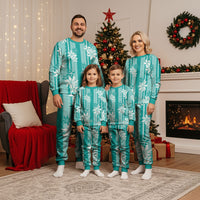 Hawaii Kakau Tribal Christmas Pajama Set With Teal Tiare LT05 - Polynesian Pride