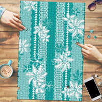 Hawaii Kakau Tribal Puzzle With Teal Tiare LT05 Teal - Polynesian Pride