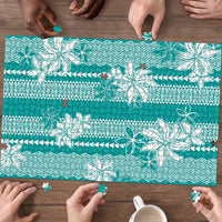 Hawaii Kakau Tribal Puzzle With Teal Tiare LT05 - Polynesian Pride