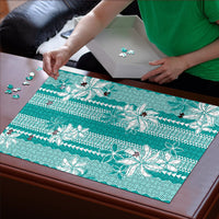 Hawaii Kakau Tribal Puzzle With Teal Tiare LT05 - Polynesian Pride