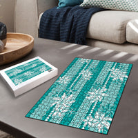 Hawaii Kakau Tribal Puzzle With Teal Tiare LT05 - Polynesian Pride
