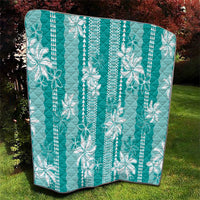 Hawaii Kakau Tribal Quilt With Teal Tiare LT05 - Polynesian Pride