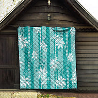 Hawaii Kakau Tribal Quilt With Teal Tiare LT05 - Polynesian Pride