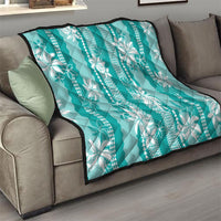 Hawaii Kakau Tribal Quilt With Teal Tiare LT05 - Polynesian Pride