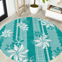 Hawaii Kakau Tribal Round Carpet With Teal Tiare LT05 Teal - Polynesian Pride