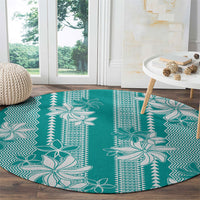 Hawaii Kakau Tribal Round Carpet With Teal Tiare LT05 - Polynesian Pride