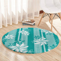 Hawaii Kakau Tribal Round Carpet With Teal Tiare LT05 - Polynesian Pride