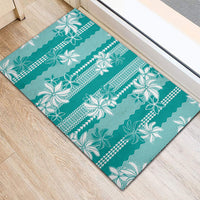 Hawaii Kakau Tribal Rubber Doormat With Teal Tiare LT05 - Polynesian Pride