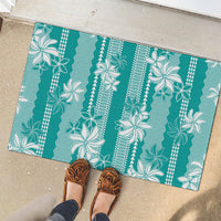 Hawaii Kakau Tribal Rubber Doormat With Teal Tiare LT05 - Polynesian Pride