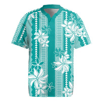 Hawaii Kakau Tribal Rugby Jersey With Teal Tiare LT05 Teal - Polynesian Pride