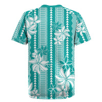Hawaii Kakau Tribal Rugby Jersey With Teal Tiare LT05 - Polynesian Pride