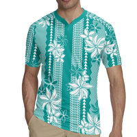 Hawaii Kakau Tribal Rugby Jersey With Teal Tiare LT05 - Polynesian Pride