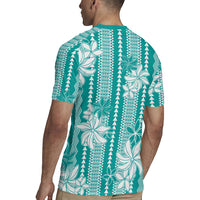 Hawaii Kakau Tribal Rugby Jersey With Teal Tiare LT05 - Polynesian Pride