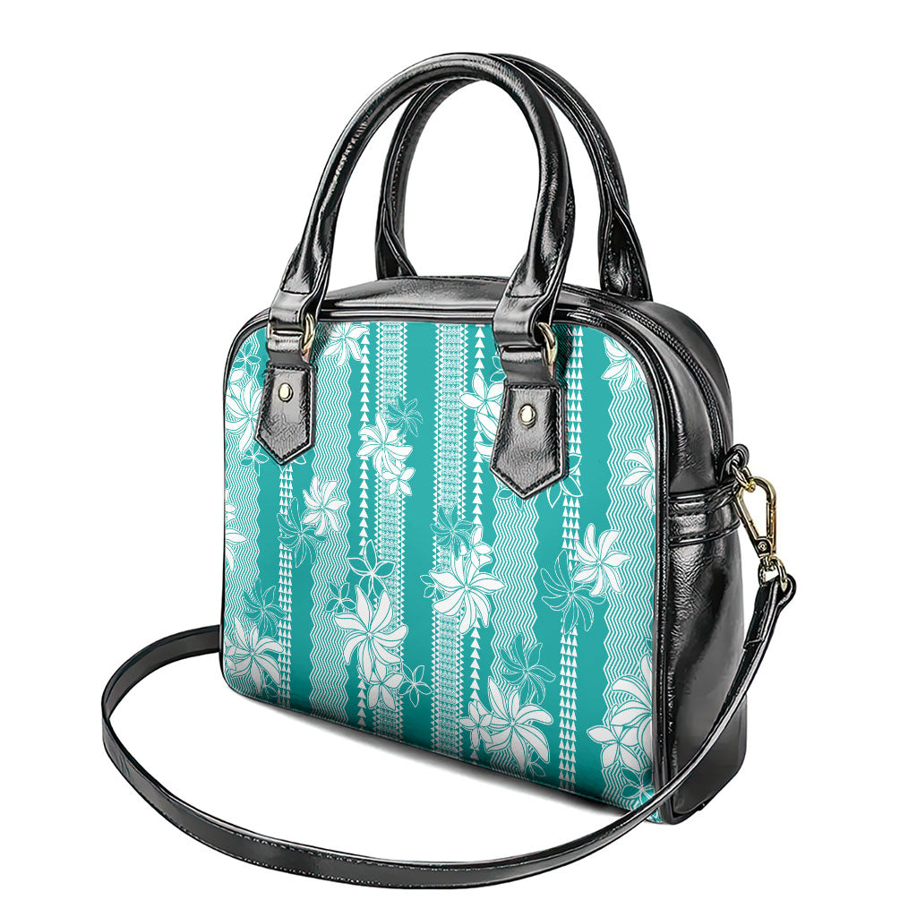 Hawaii Kakau Tribal Shoulder Handbag With Teal Tiare LT05 - Polynesian Pride