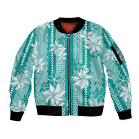 Hawaii Kakau Tribal Sleeve Zip Bomber Jacket With Teal Tiare LT05 Unisex Teal - Polynesian Pride