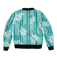 Hawaii Kakau Tribal Sleeve Zip Bomber Jacket With Teal Tiare LT05 - Polynesian Pride
