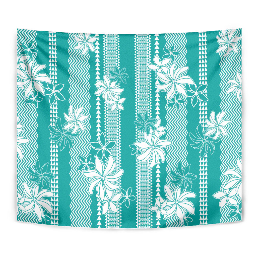 Hawaii Kakau Tribal Tapestry With Teal Tiare LT05 - Polynesian Pride