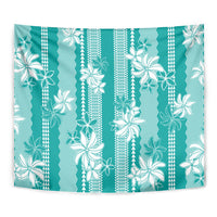 Hawaii Kakau Tribal Tapestry With Teal Tiare LT05 - Polynesian Pride