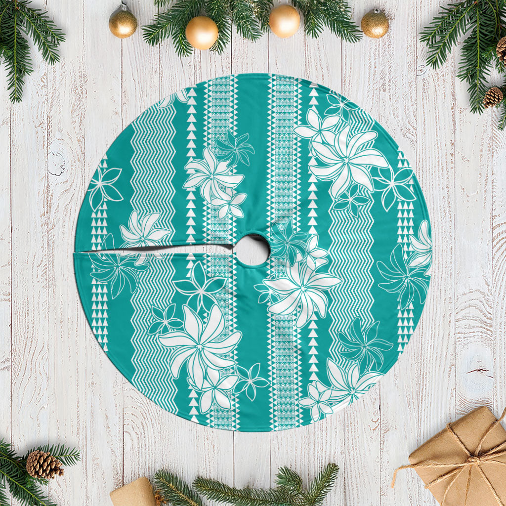 Hawaii Kakau Tribal Tree Skirt With Teal Tiare LT05 Casual Teal - Polynesian Pride