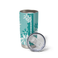 Hawaii Kakau Tribal Tumbler Cup With Teal Tiare LT05 - Polynesian Pride