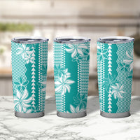 Hawaii Kakau Tribal Tumbler Cup With Teal Tiare LT05 - Polynesian Pride