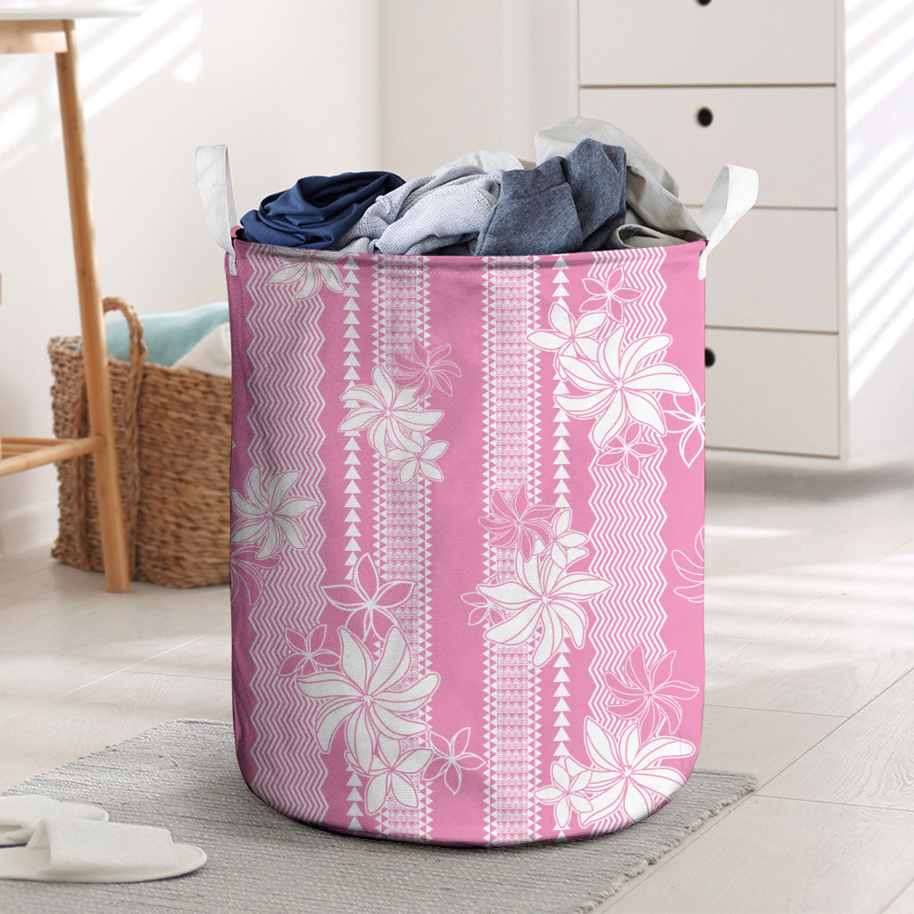 Hawaii Kakau Tribal Laundry Basket With Pink Tiare LT05 Pink - Polynesian Pride