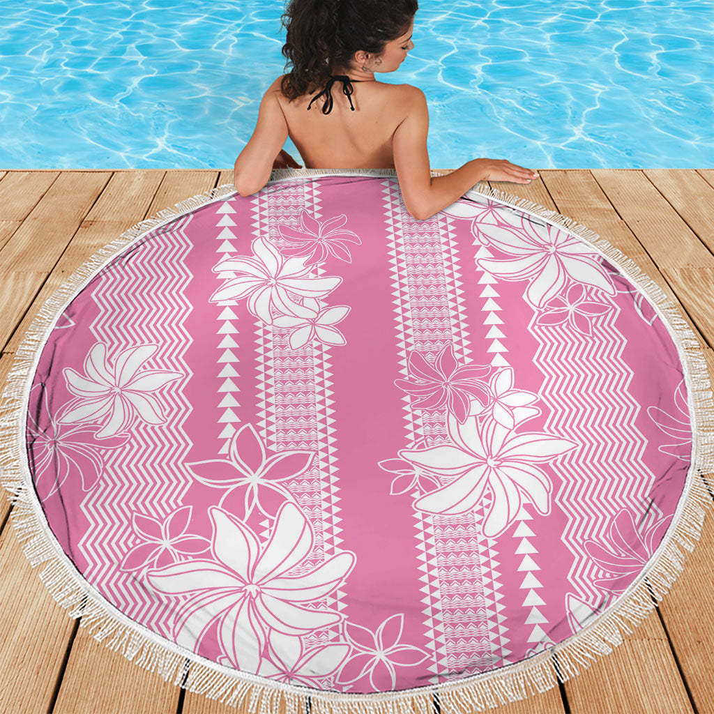 Hawaii Kakau Tribal Beach Blanket With Pink Tiare LT05 - Polynesian Pride
