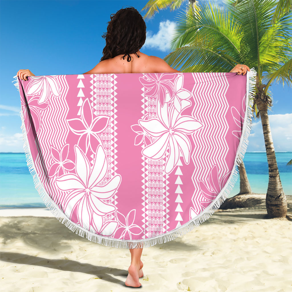 Hawaii Kakau Tribal Beach Blanket With Pink Tiare LT05 - Polynesian Pride