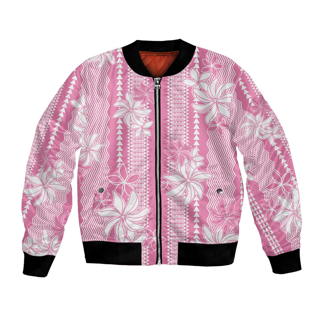 Hawaii Kakau Tribal Bomber Jacket With Pink Tiare LT05 Unisex Pink - Polynesian Pride