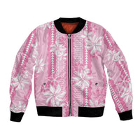 Hawaii Kakau Tribal Bomber Jacket With Pink Tiare LT05 Unisex Pink - Polynesian Pride